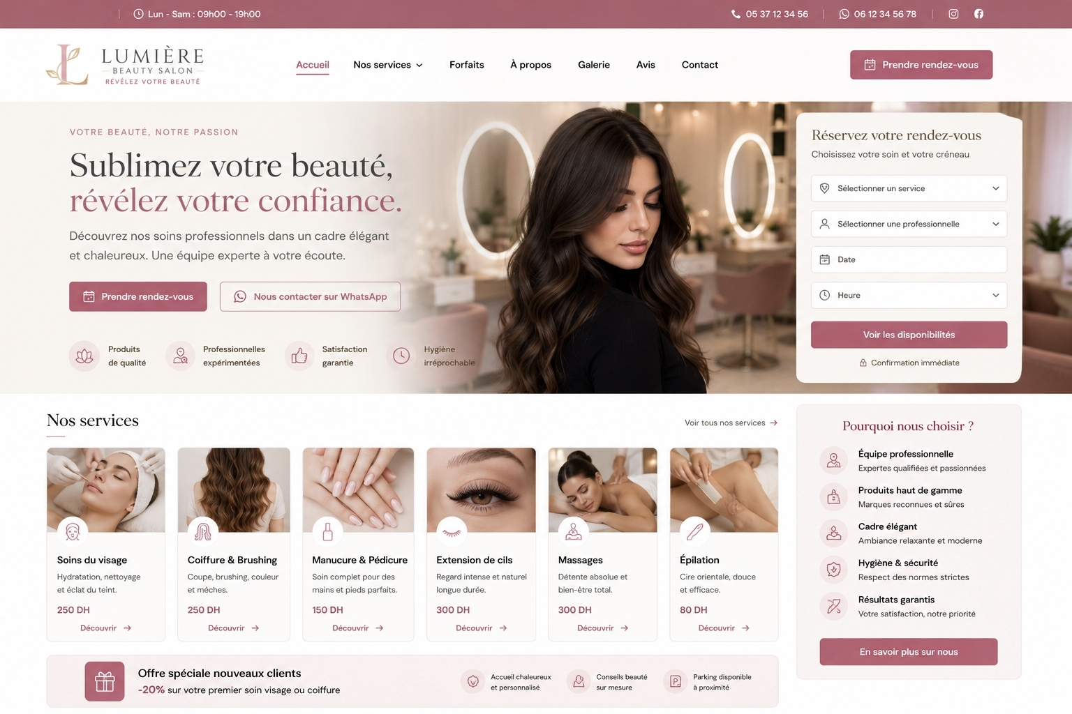Capture reelle d'un site premium pour salon de beaute