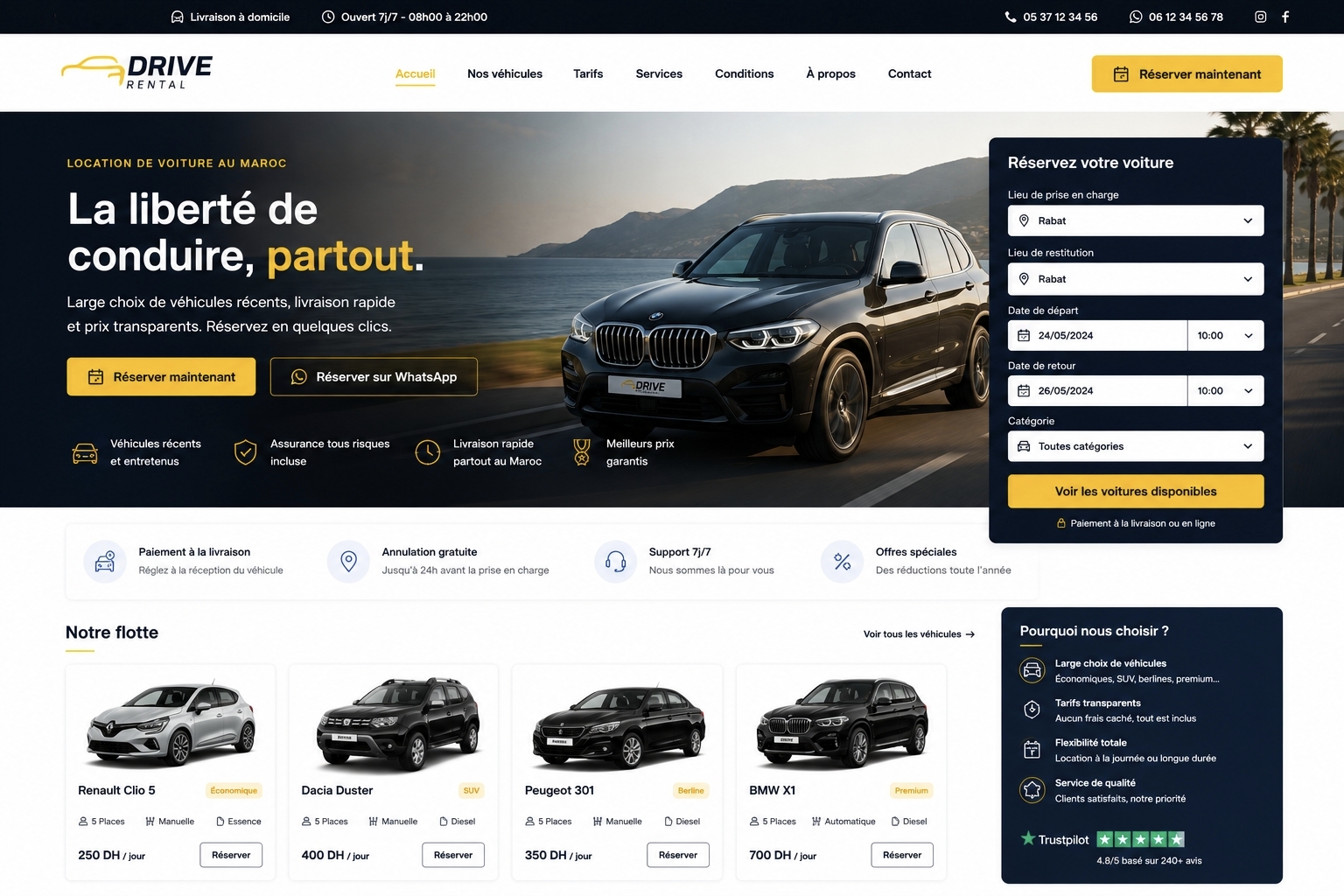 Capture reelle d'un site premium pour location de voitures