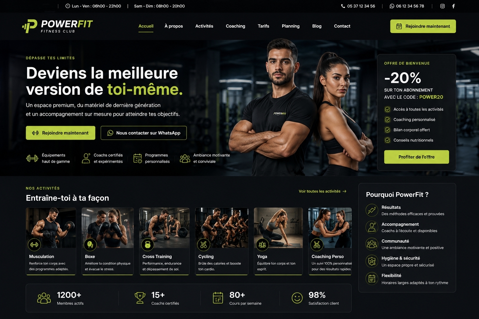 Capture reelle d'un site premium pour salle de sport