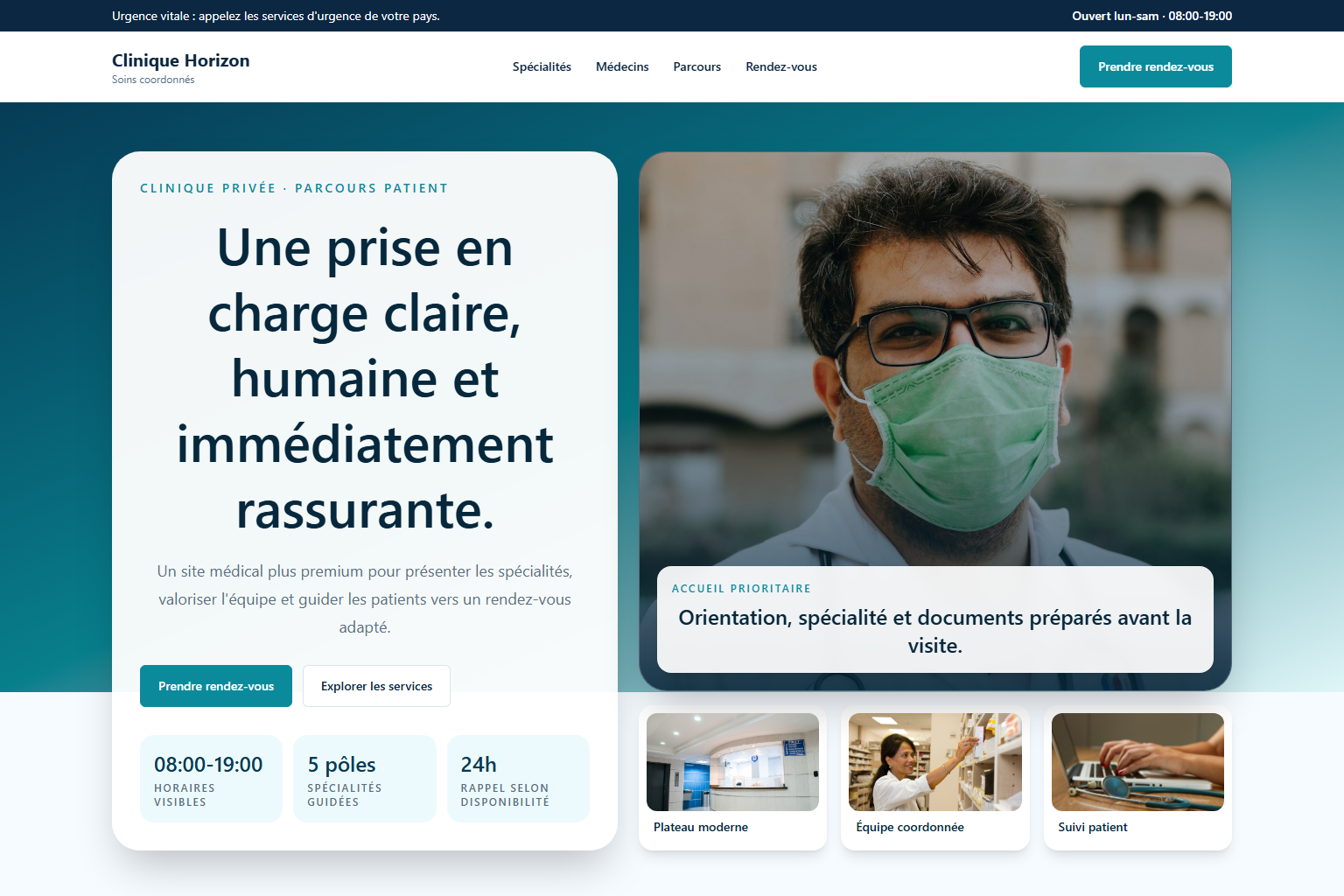 Capture réelle de la démo Clinique médicale