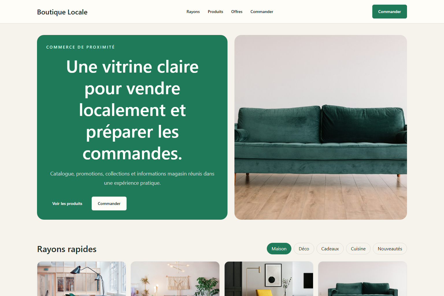Capture réelle de la démo Commerce local