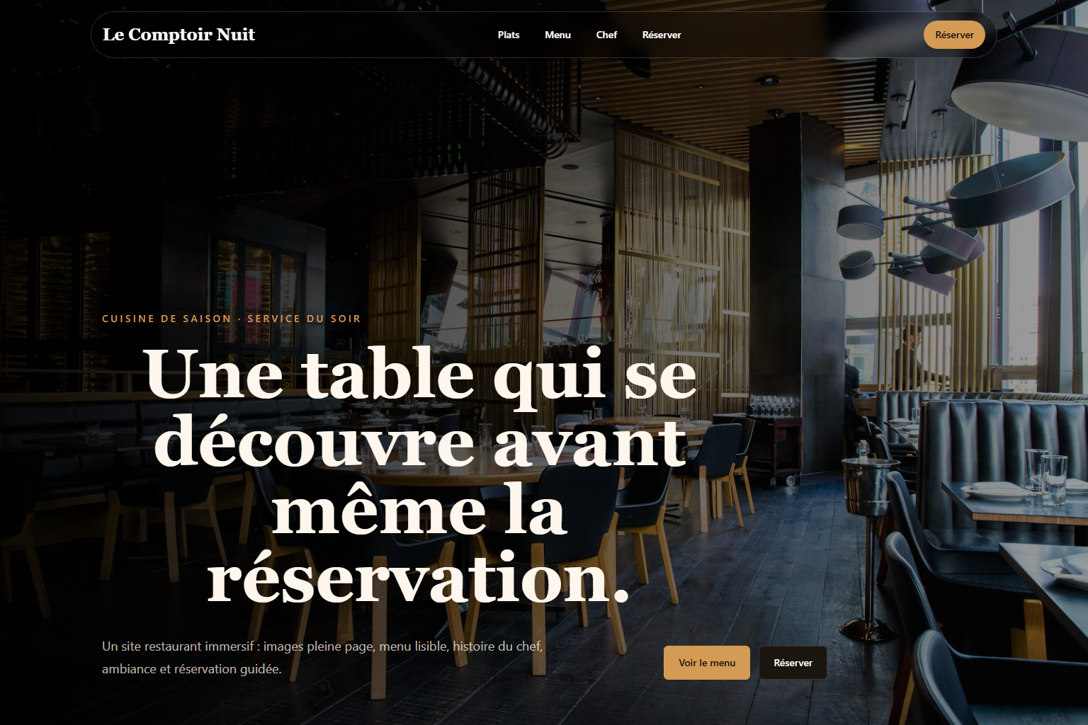 Capture réelle de la démo Restaurant