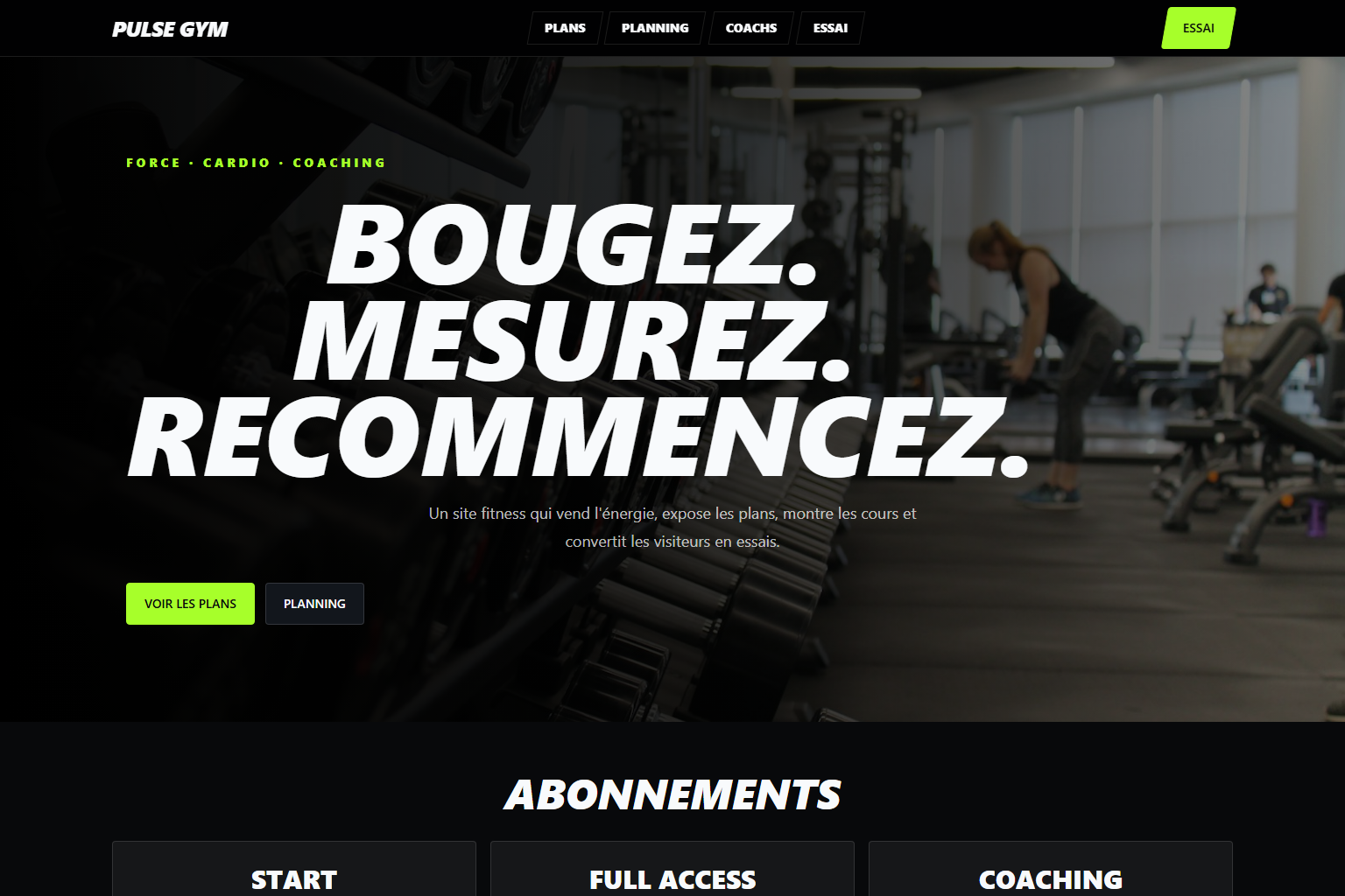 Capture réelle de la démo Salle de sport