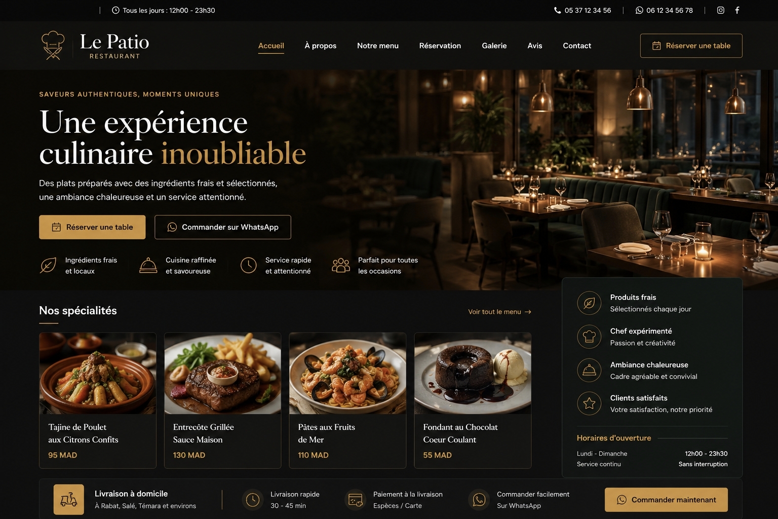 Capture reelle d'un site premium pour restaurant