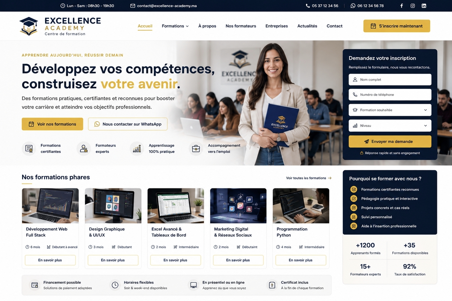 Capture reelle d'un site premium pour centre de formation